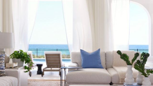 Beach home first-floor den with expansive ocean views