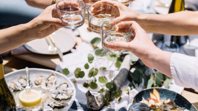 beach picnic with wine and seafood