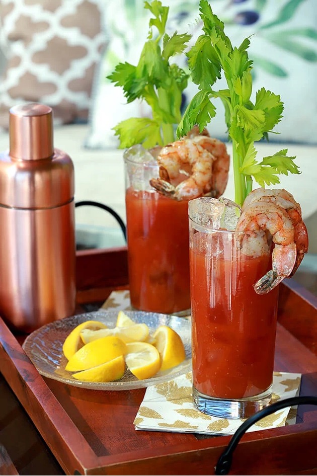 New England Bloody Marys with shrimp