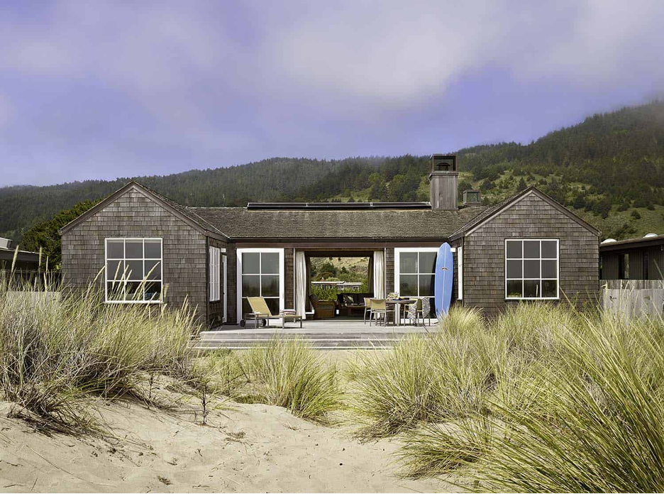 Beach bungalow on the sand at Stinson Beach, California.