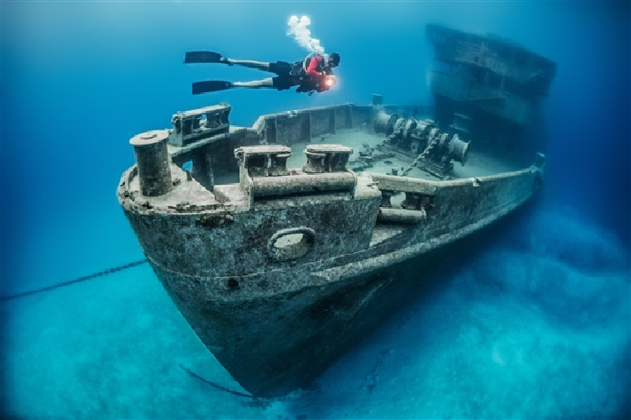 The artificial reef of the USS Kittiwake shipwreck