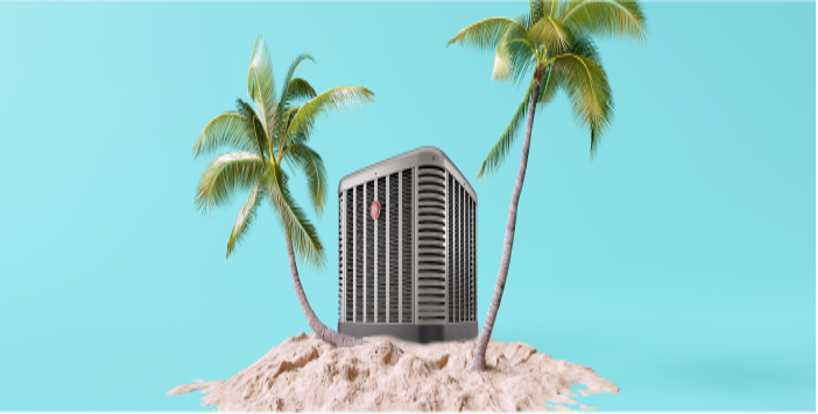 HVAC system on sand with palm trees