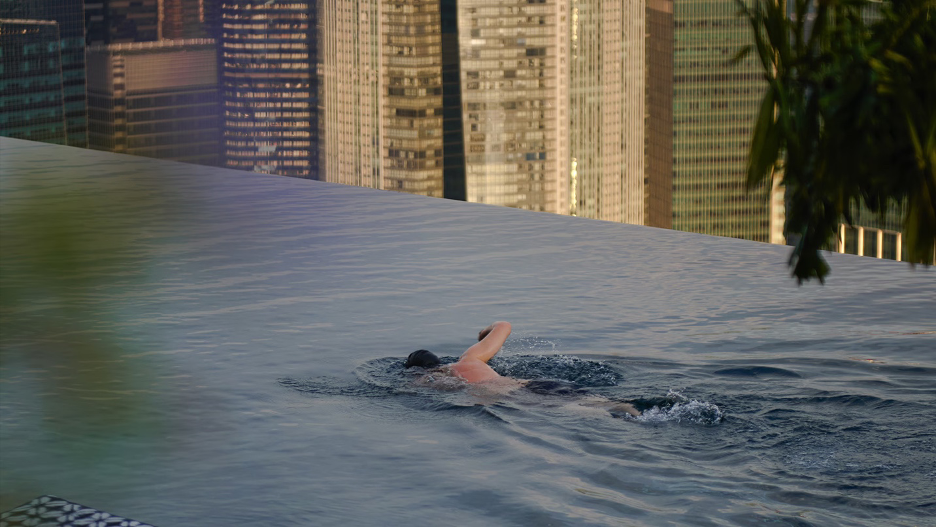 a swimmer in the Marina Bay Sands Infinity Pool, Singapore