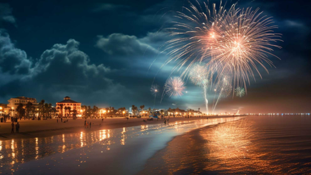 NYE fireworks on the beach in the Gulf Coast of Florida