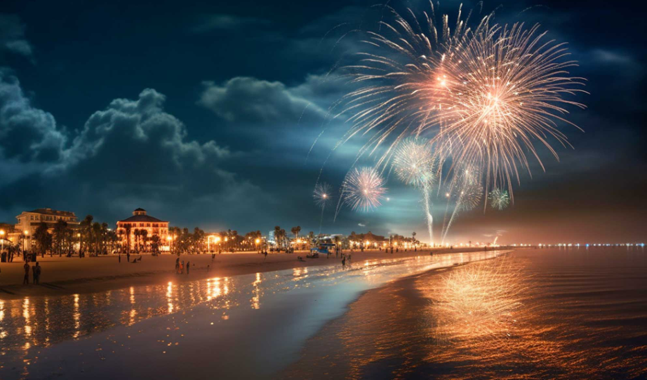 NYE fireworks on the beach in the Gulf Coast of Florida