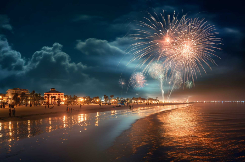NYE fireworks on the beach in the Gulf Coast of Florida