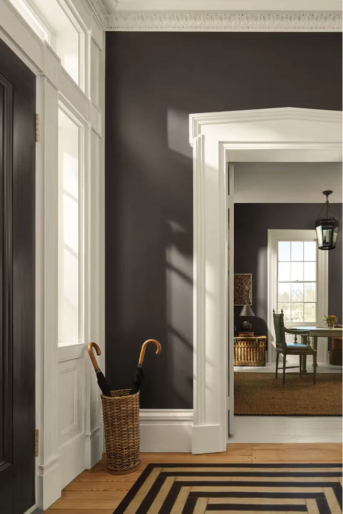 Entrance Foyer — A Grounded Arrival painted in Benjamin Moore’s Color of the Year 2026, Silhouette AF-655