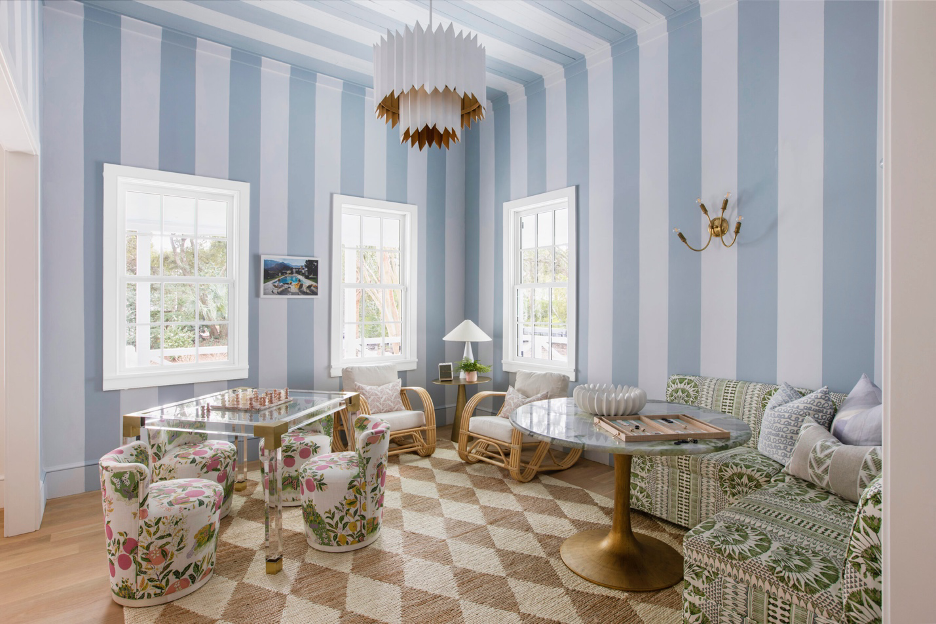 Pattern Layering demonstrated in a breezy beach home interior