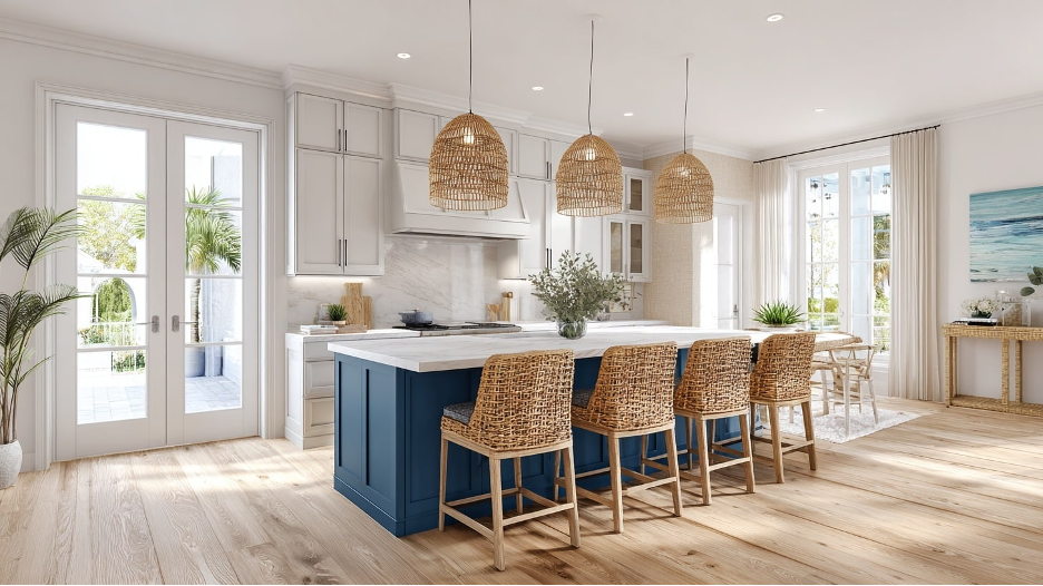 Seamless Spaces & Hidden Storage demonstrated in a sleek coastal kitchen design