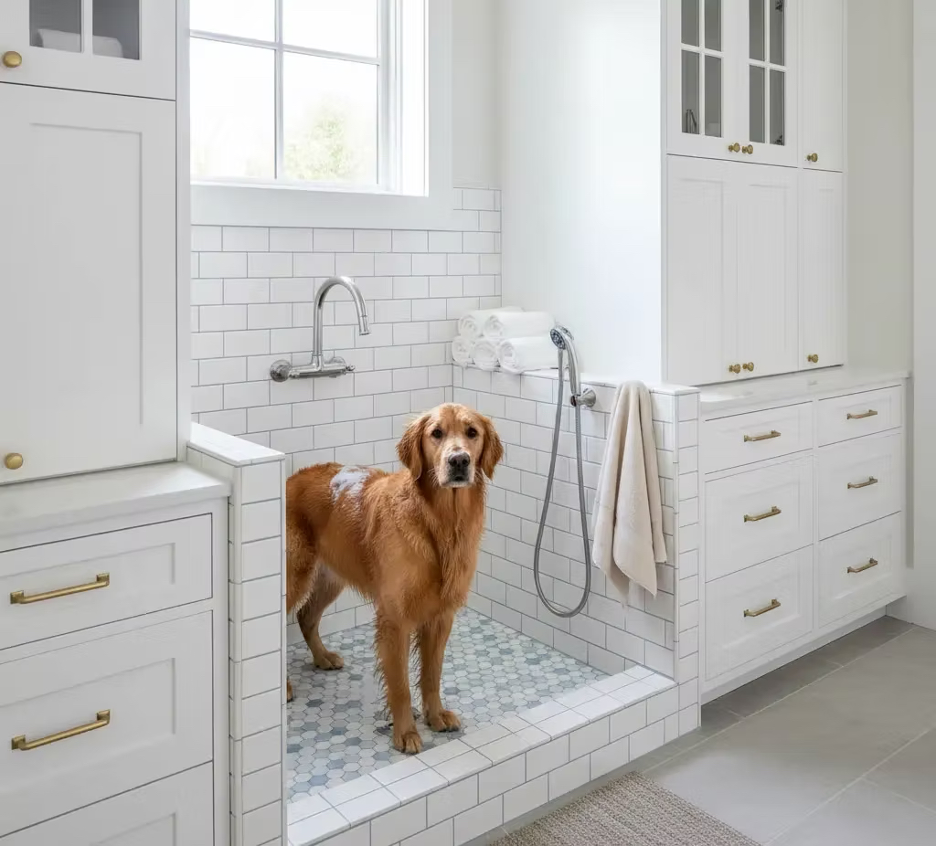 Incorporate Pet Spa + Storage into your beach home mudroom