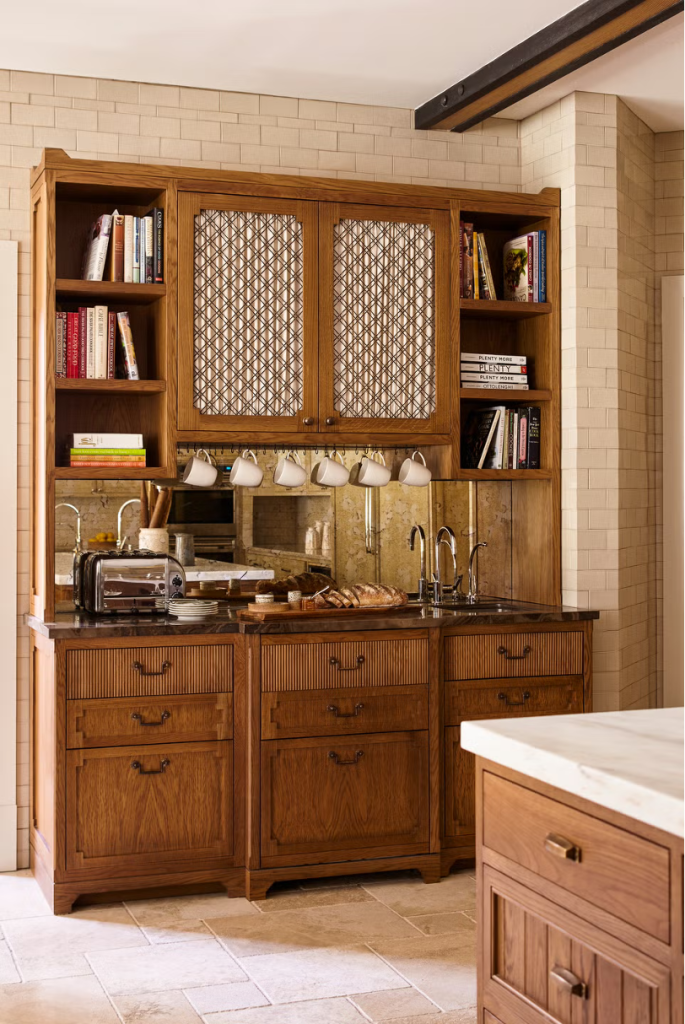 Cabinet Coffee Station made from using a freestanding cabinet unit or repurposed hutch
