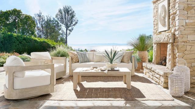 Coastal outdoor living space, featuring furnishings from PotteryBarn