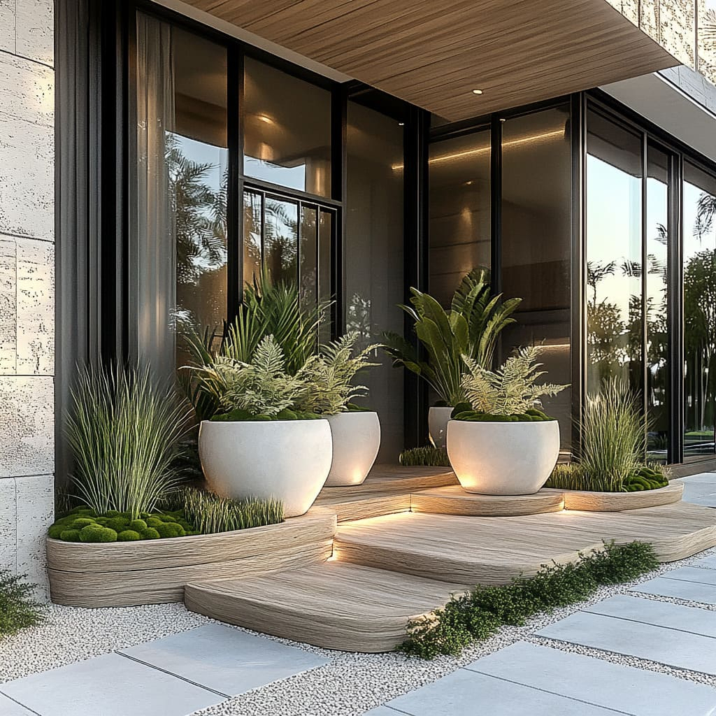 Display Sizable Planters for big impact in a small coastal outdoor space