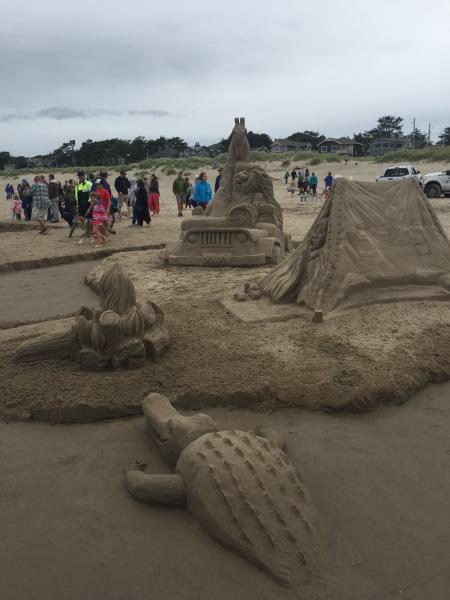 elaborate past sandcastle sculpture at the Cannon Beach Sandcastle Contest in Oregon