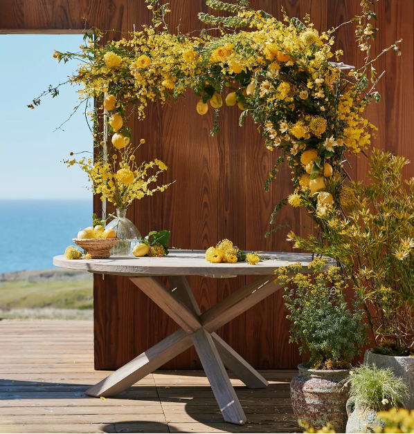 Over-the-table trellis in a beach setting

