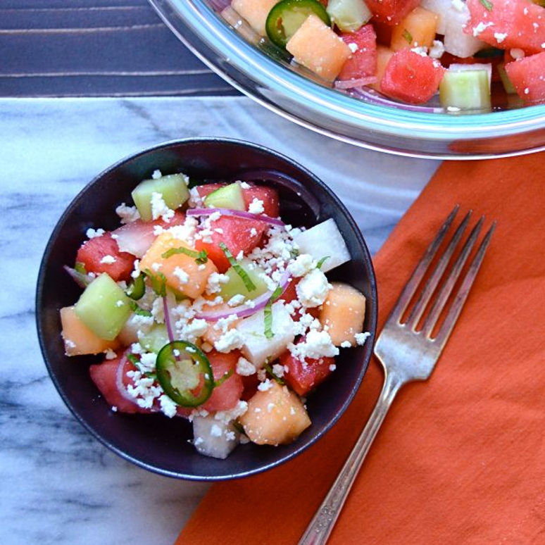 Melon, Cucumber, and Jicama Salad with Lime and Queso Fresco