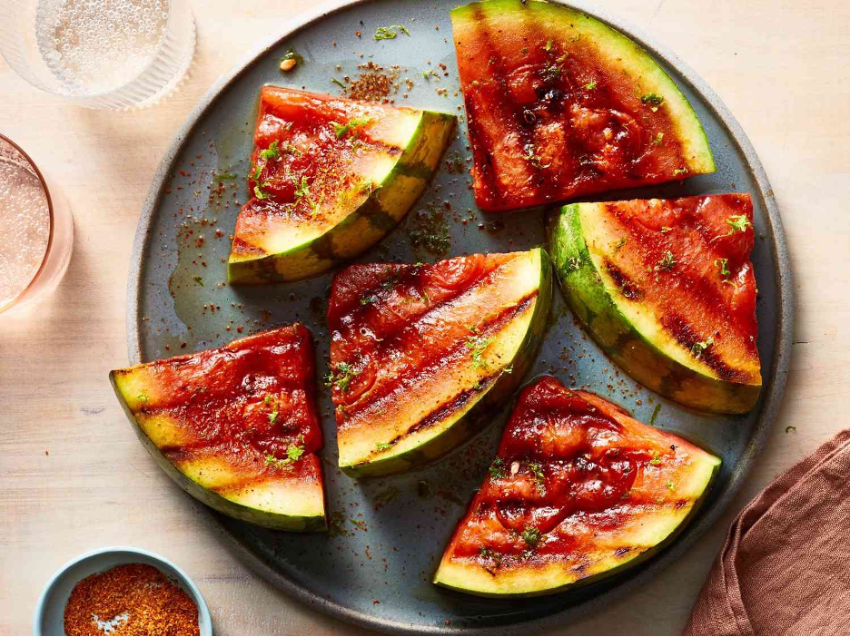 Grilled watermelon wedges on a plate