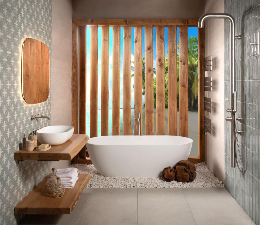Warm Woods Replace Stark White i bathroom design