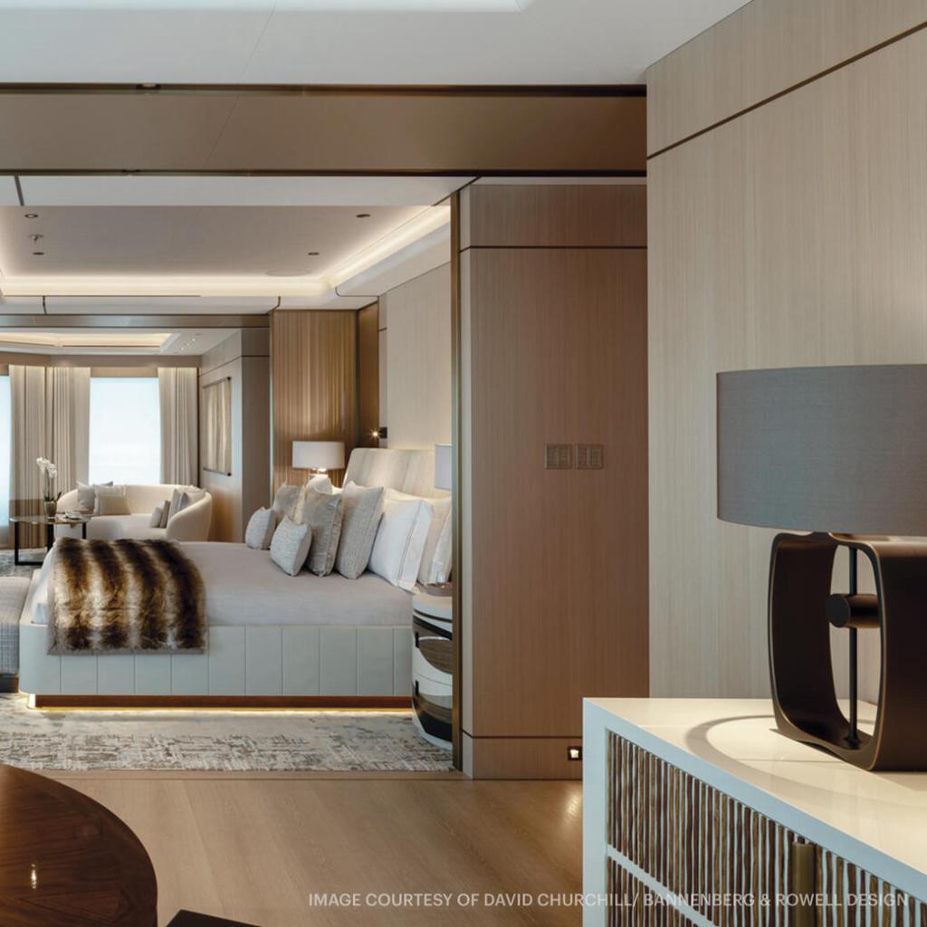 Curves, Sculptural Furniture, and Soft Geometry implemented in modern yacht design; by Holly Hunt