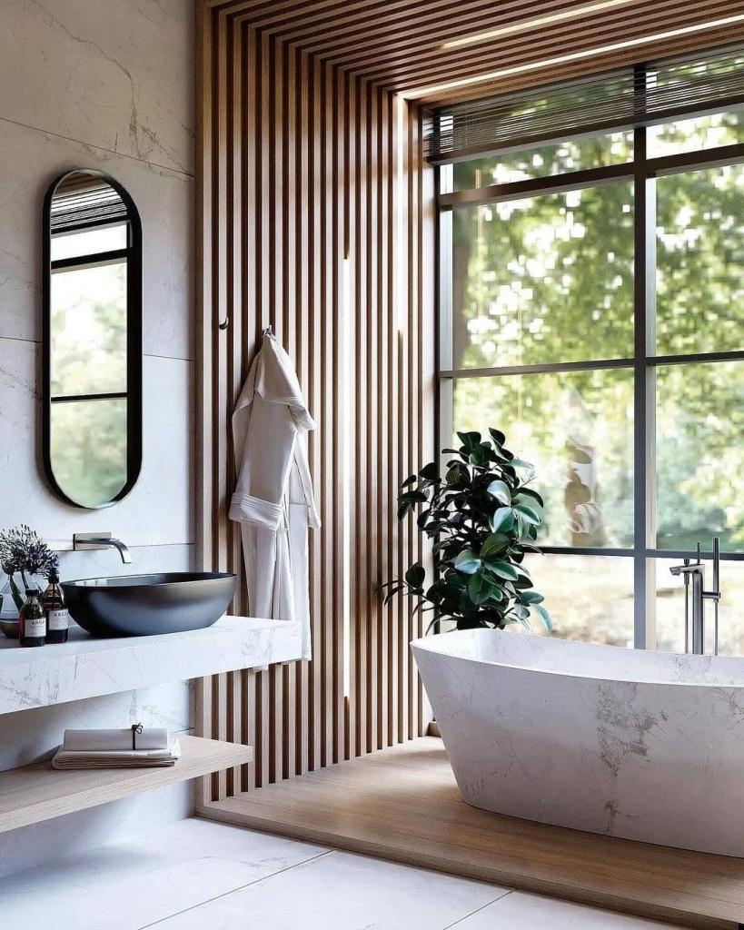 Wellness Lighting Throughout the Room in a spa-like modern bathroom