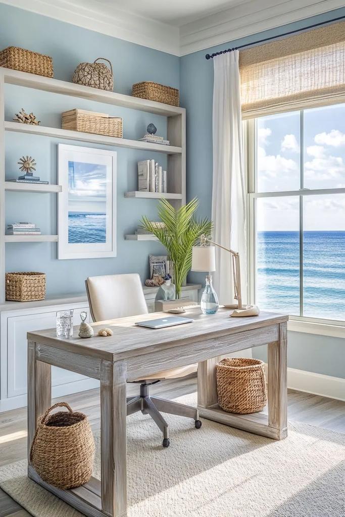 Seaside Serenity illustrated through ergonomic workspace with ocean view